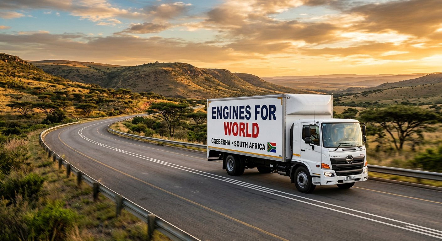 Engines for World delivery truck on a South African highway, bringing engines and gearboxes nationwide
