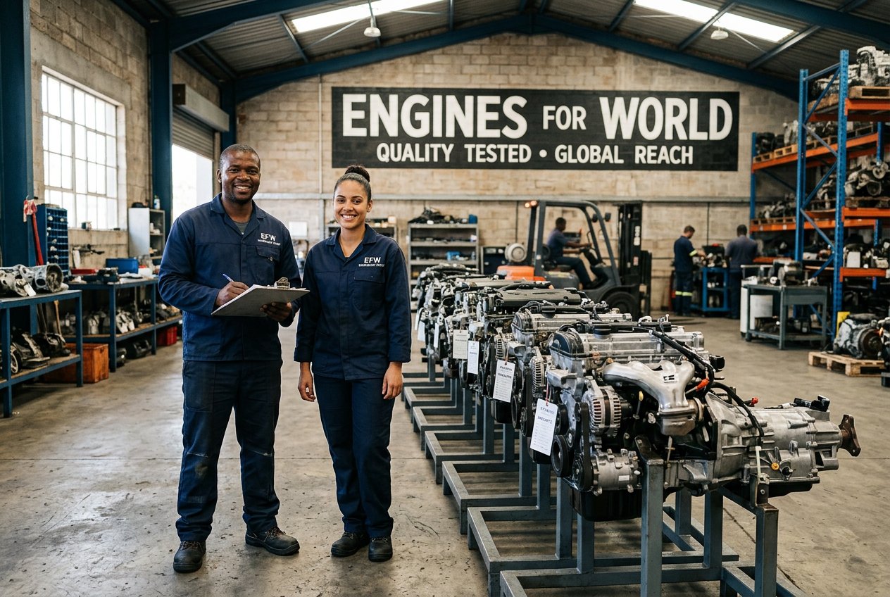 Engines for World team with tested engines and gearboxes at the Gqeberha warehouse
